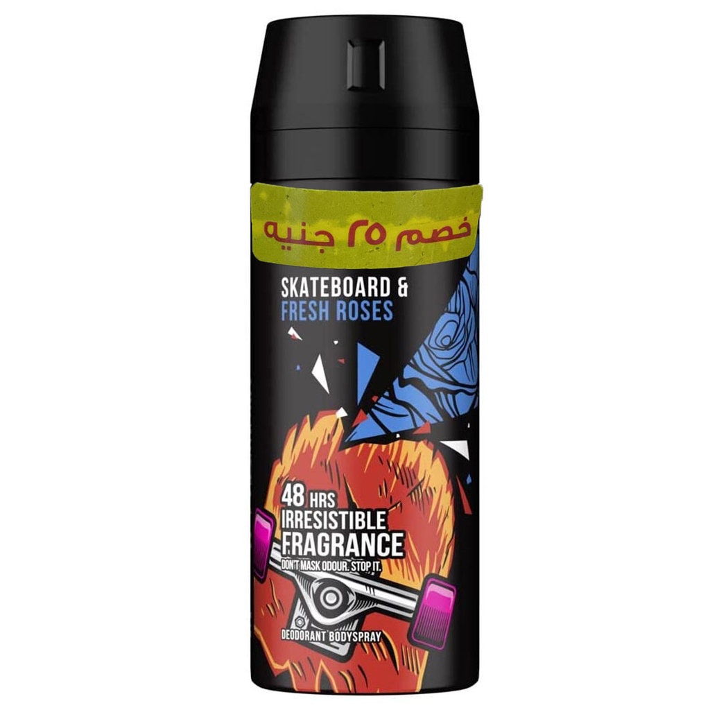 اكس سبراى خصم 25جنية - Axe Spray Discount 25L.E (150ml, Skateboard&Fresh Roses)