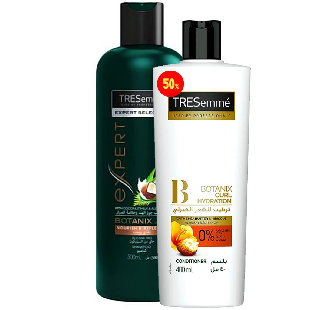 تريسمى شامبو بوتنيكس جوز هند و صبار + بلسم زبدة شيا و الكركديه خصم 50% - TRESemme Botanix Coconut & Aloe Vera + Conditioner Shea Butter & Hibiscus Offer 50% (500ml+400ml)