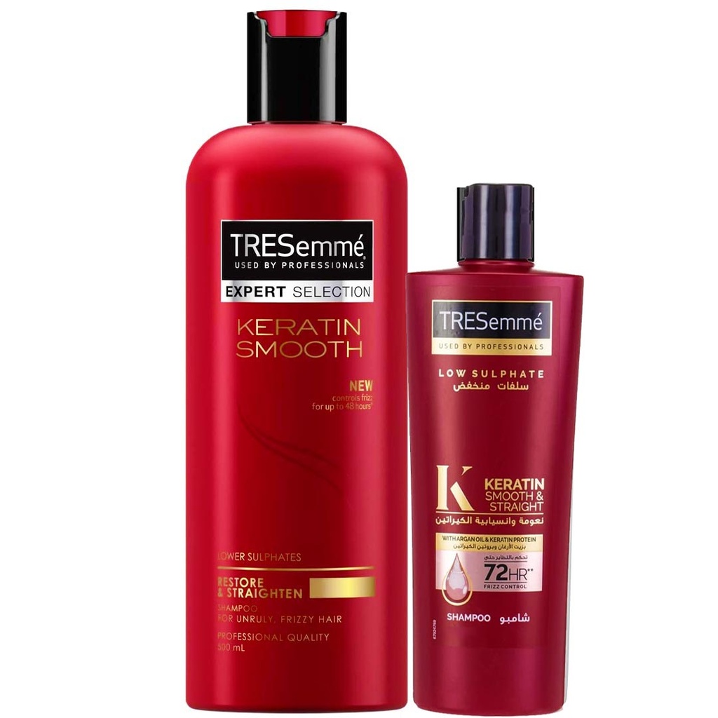 تريسمى شامبو نعومة الكيراتين + شامبو ارجان و بروتين الكيراتين - TRESemme Shampoo Smooth Keratin + Shampoo Argan Oil & Keratin Protein (500ml+200ml)