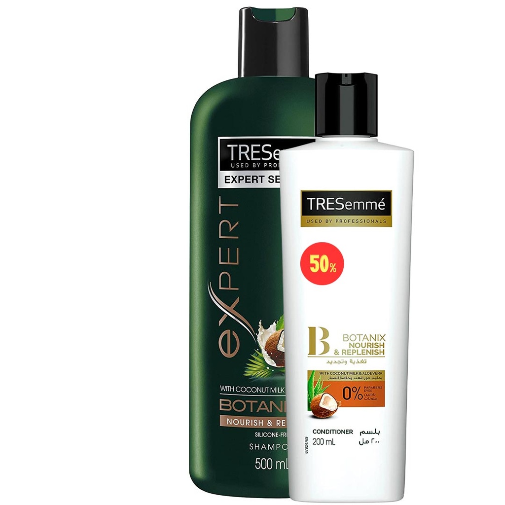 تريسمى شامبو و بلسم بوتنيكس جوز هند و صبار خصم 50% - TRESemme Shampoo & Conditioner Botanix Coconut & Aloe Vera Offer 50% (500ml+200ml)