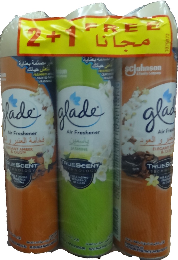 جليد ملطف جو - Glade Air Freshener (Normal, 300ml, Elegant Amber&Oud, 2+1)