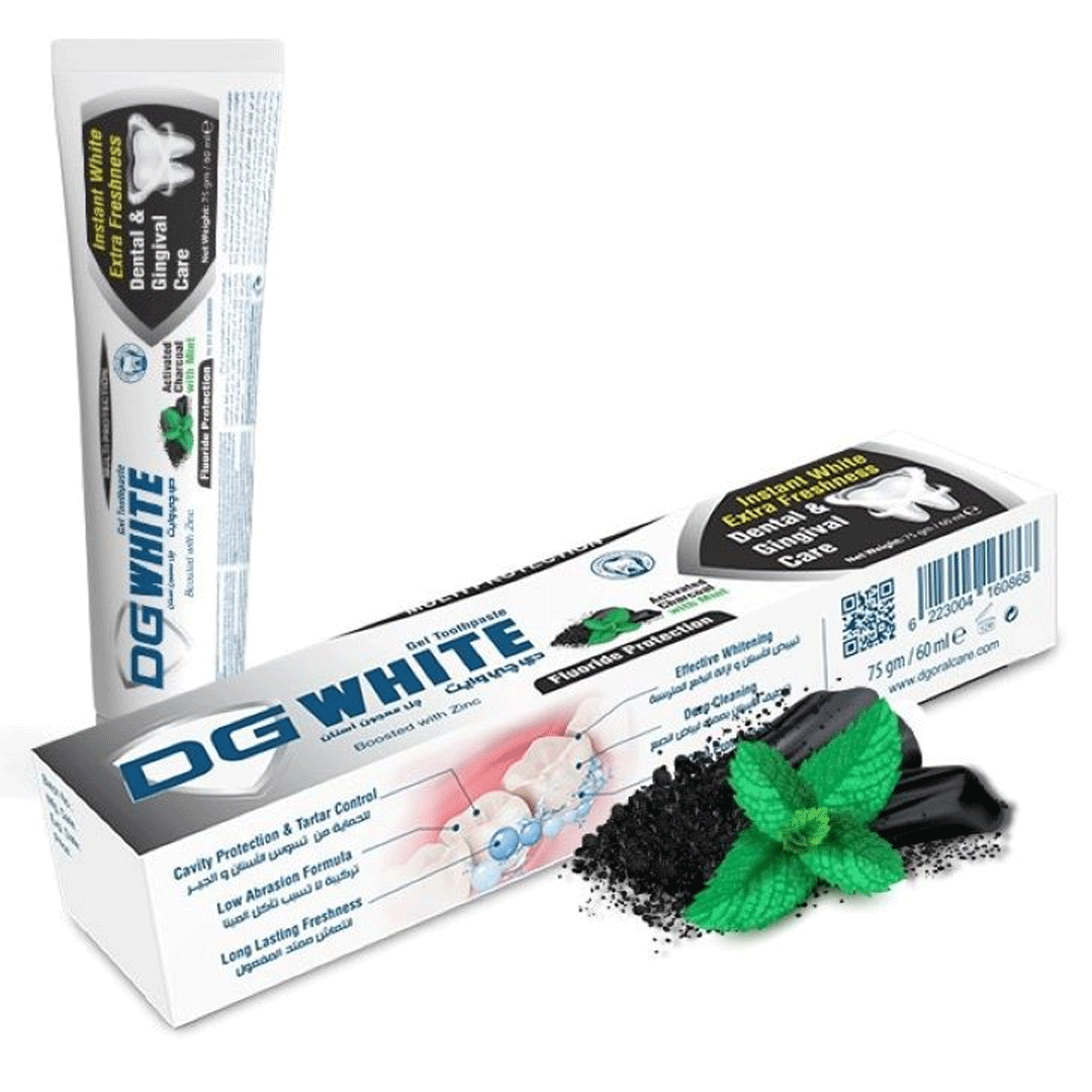 دى جى وايت معجون اسنان فحم و نعناع - DG White Toothpaste Charcoal & Mint  (60ml)