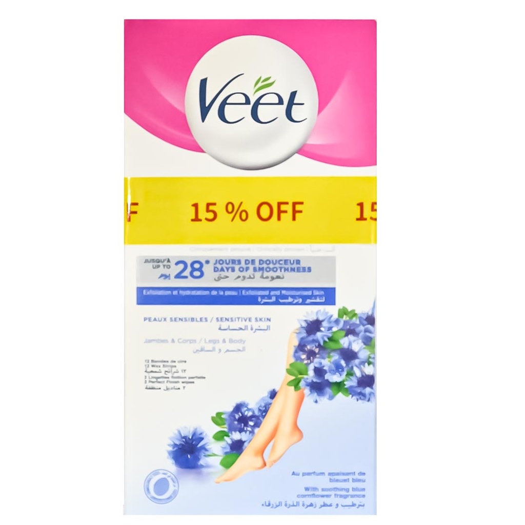 فيت شرائح شمع - Veet Wax Strips (Body, Sensitive, 1 + 1 15% off, 12PC)