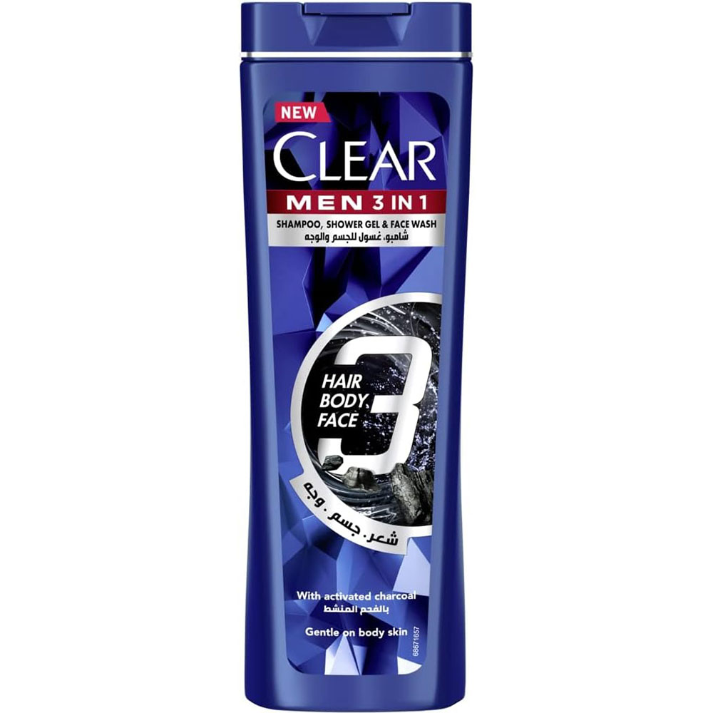 كلير شامبو 3×1 فحم منشط - Clear Shampoo 3×1 Activated Charcoal (men, 180ml, without)