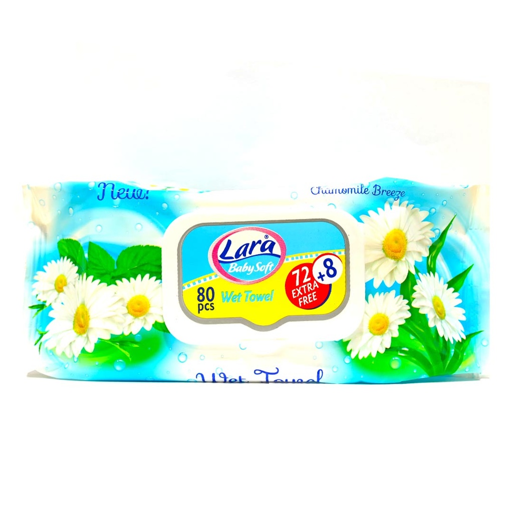 لارا بيبى مناديل - Lara Baby Wipes (72+8Free, 80PC, White)