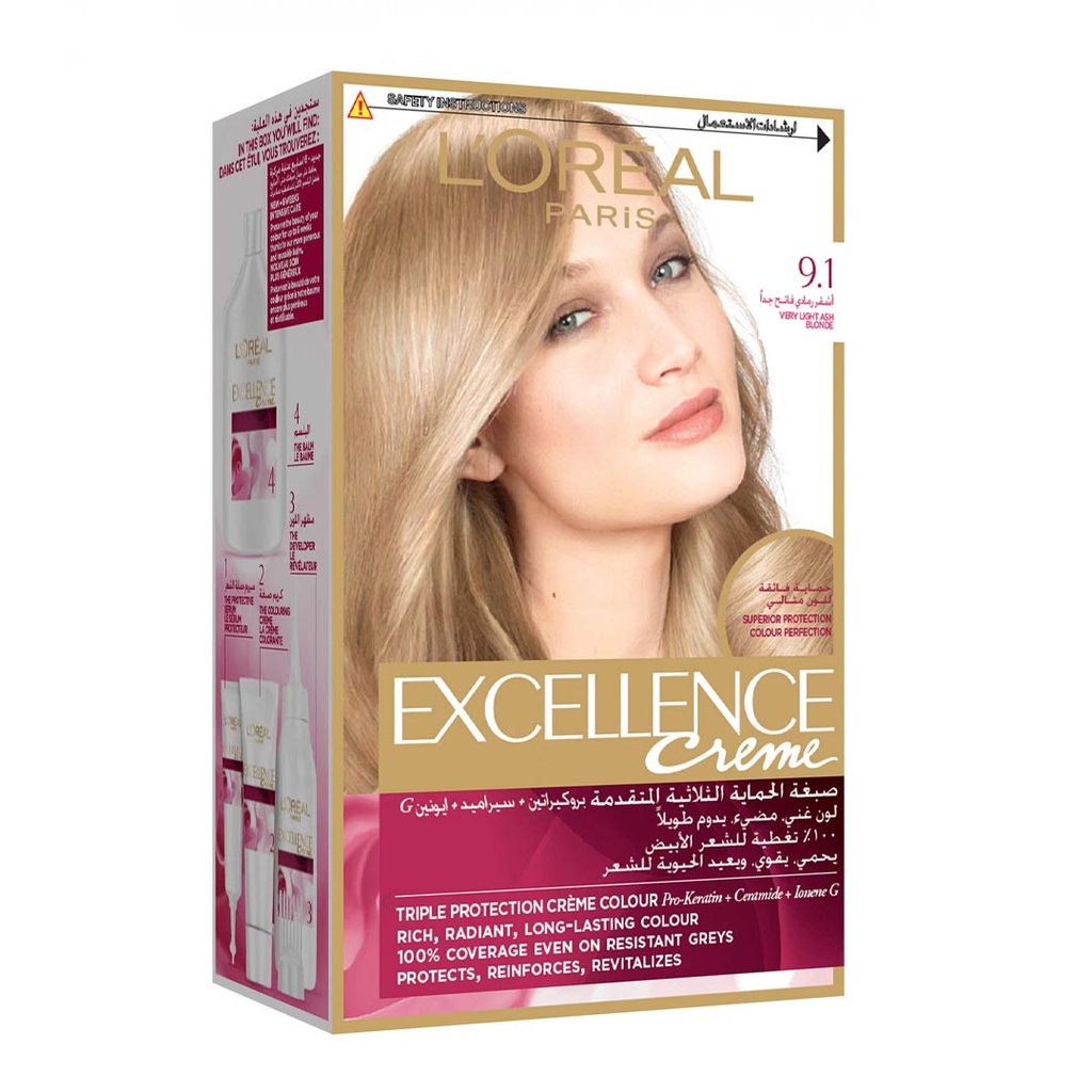 لوريال صبغة - Loreal Color (Excellence, 48ml, without, Very light gray blond 9-1)