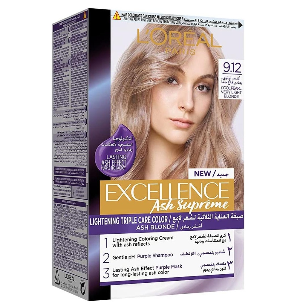 لوريال صبغة - Loreal Color (Excellence Ash Supreme, 48ml, without, Cool Pearl Very Light Blonde 9-12)