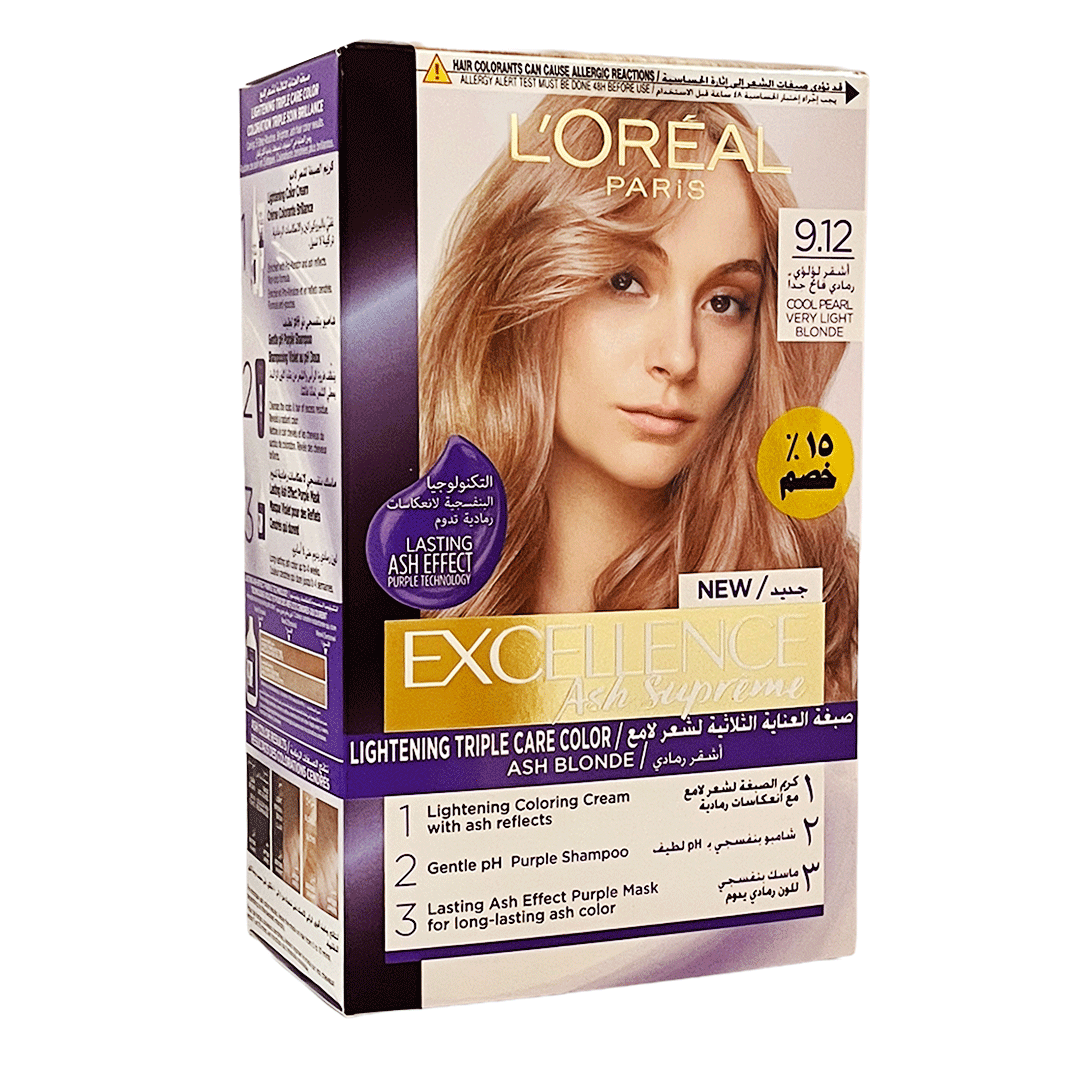لوريال صبغة اكسيلنس 12-9 اشقر لؤلؤى رمادى فاتح جدا خصم 15% - Loreal Color Excellence 9-12 Cool Pearl Very Light Blonde Offer 15% (Cool Pearl Very Light Blonde 9-12)