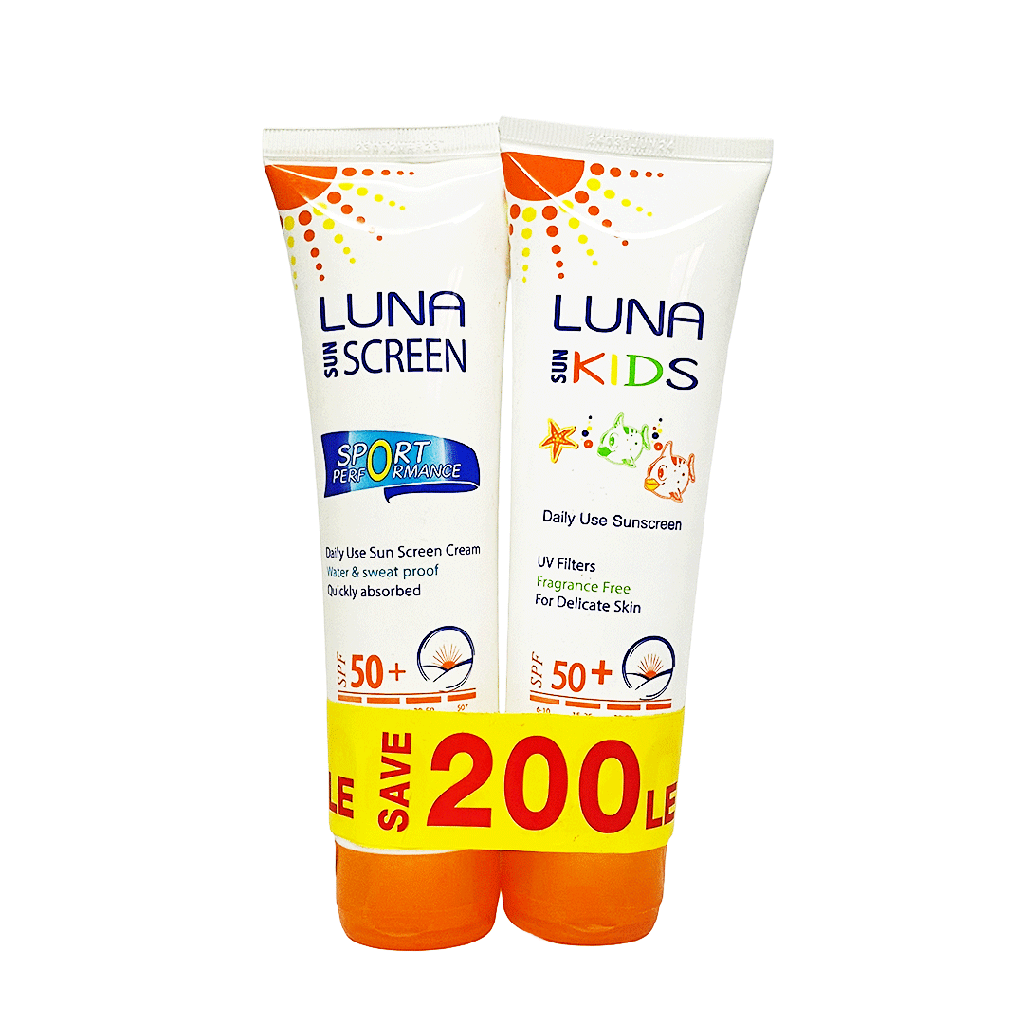 لونا صن سكرين كبار + اطفال +50 وفر 200جنية - Luna Sunscreen Adult+ Kids SPF 50+ Offer 200EGP (130ml+130ml)