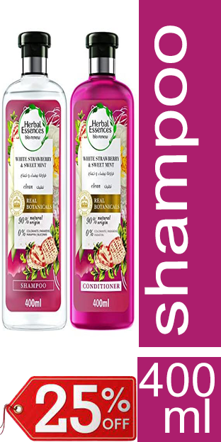 هربل ايسنسز شامبو - Herbal Essences Shampoo (400ml+400ml, Strawbery, +Conditioner 25%)