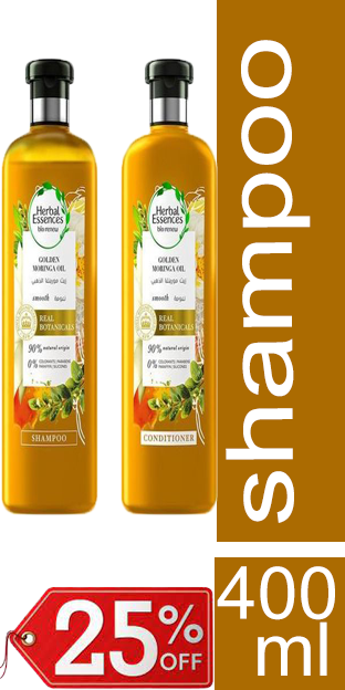 هربل ايسنسز شامبو - Herbal Essences Shampoo (400ml+400ml, Moringa Gold, +Conditioner 25%)