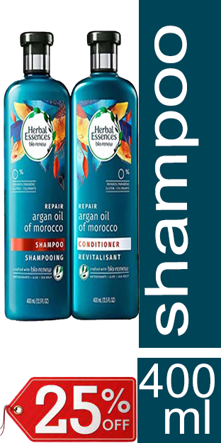 هربل ايسنسز شامبو - Herbal Essences Shampoo (400ml+400ml, Argan, +Conditioner 25%)