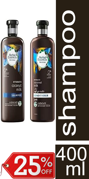 هربل ايسنسز شامبو - Herbal Essences Shampoo (400ml+400ml, Coconut, +Conditioner 25%)