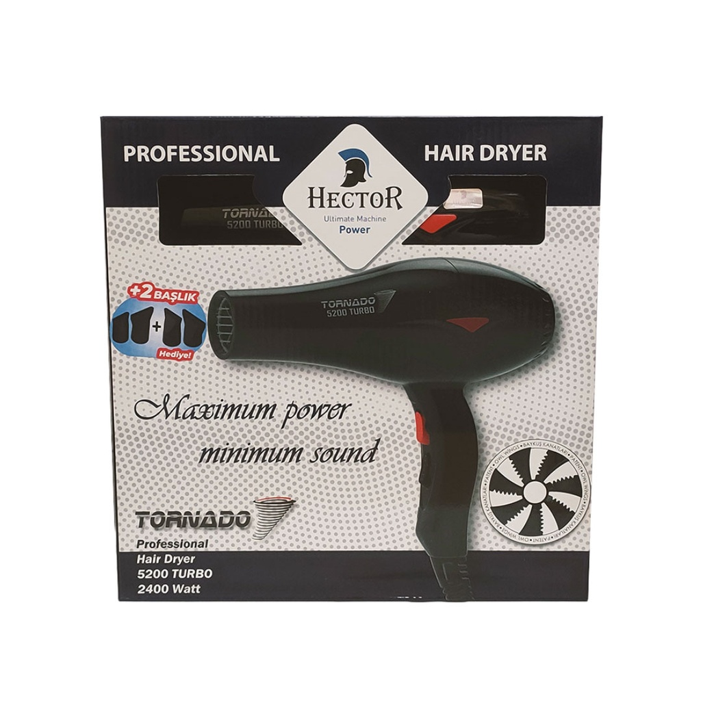 هيكتور تورنيدو 5200 تربو سشوار - Hector Tornado 5200 Turbo Hair Dryer (Black)