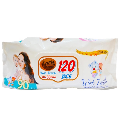 [6224008558125] لارا بيبى مناديل - Lara Baby Wipes (Premium, +30PC مجانا , 90PC)